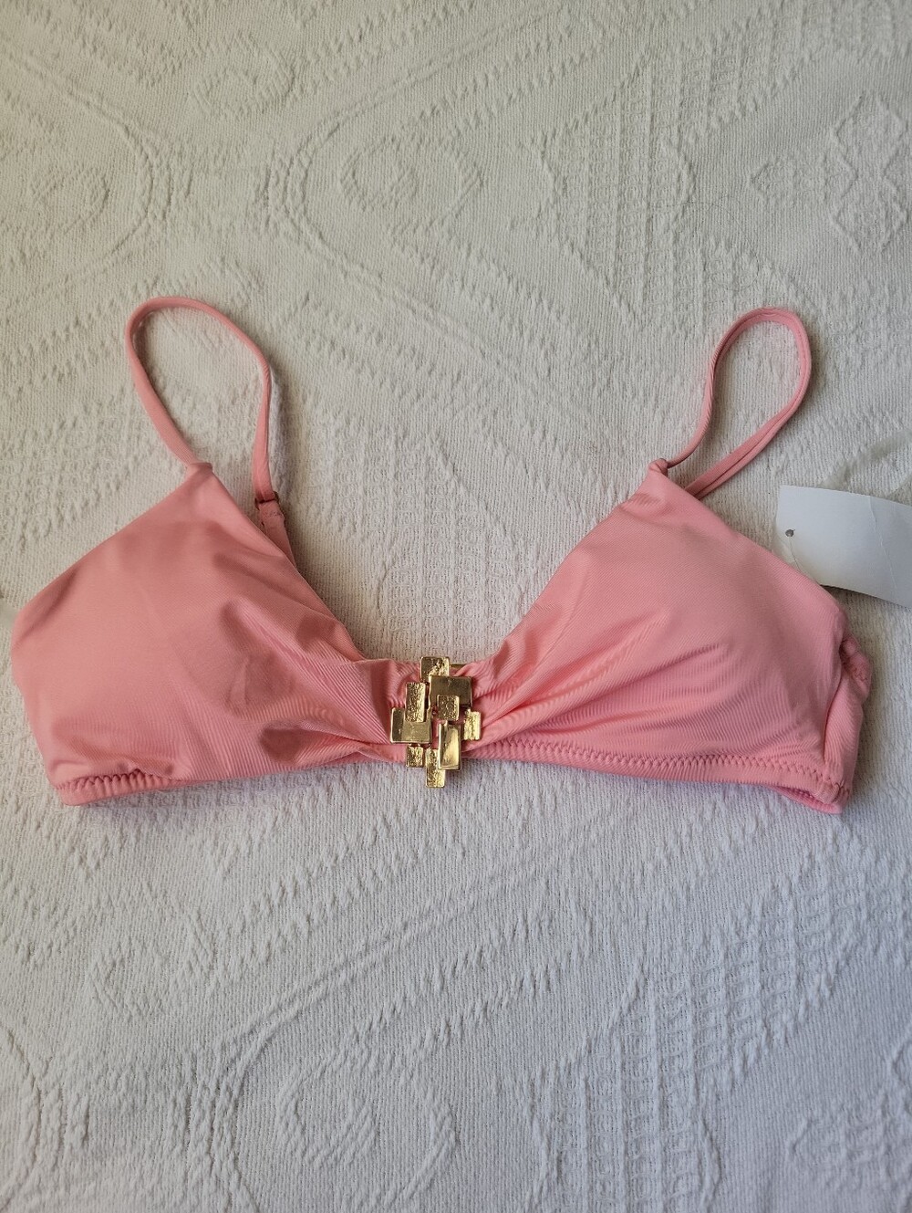 NWT Trina Turk Studio Solids Buckle Bralette Bikini Top Pink Gold Size 6